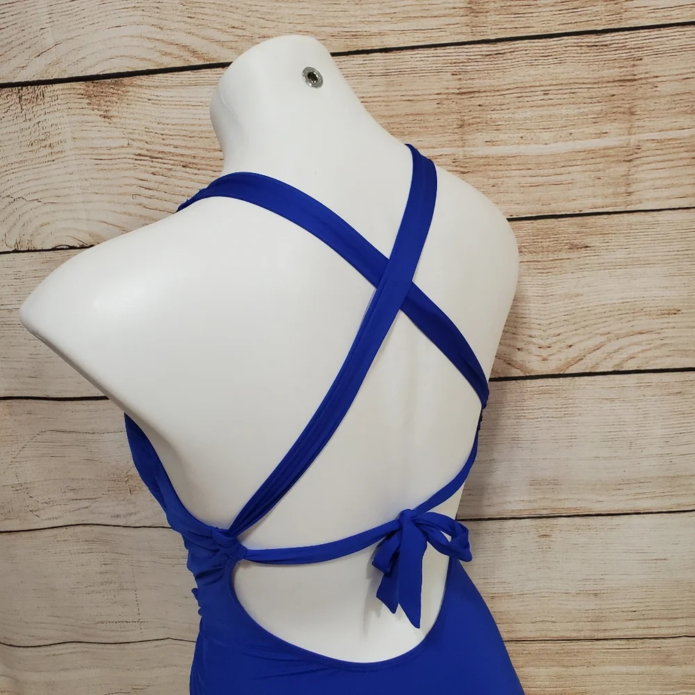 NWOT Becca Blue  Front Tie Slimming One Piece Swimsuit Small